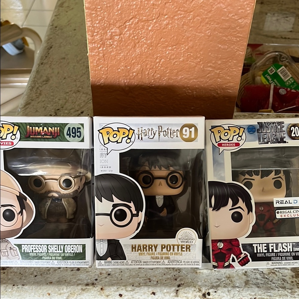 Funko Pop Vinyl Figures (3) Harry Potter, The Flash, & Professor Shelly Oberon